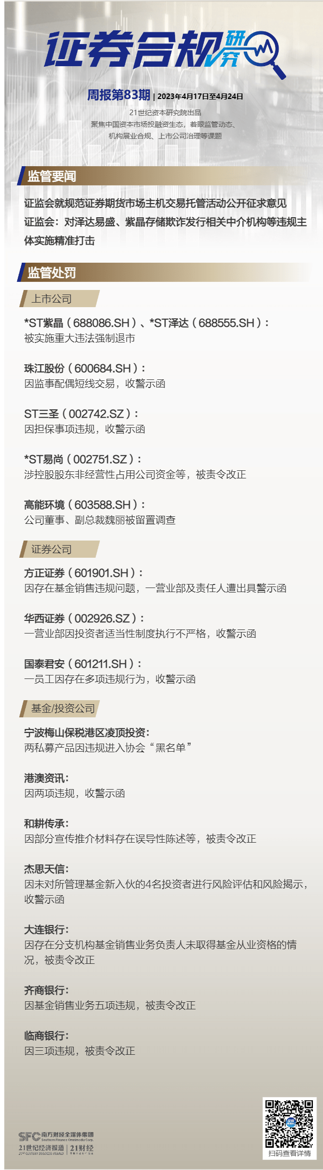 证券合规周报（第83期）丨证监会对泽达易盛、紫晶存储欺诈发行相关中介机构等违规主体实施精准打击<strong></p>
<p>期货短线交易</strong>，高能环境副总裁魏丽被留置调查