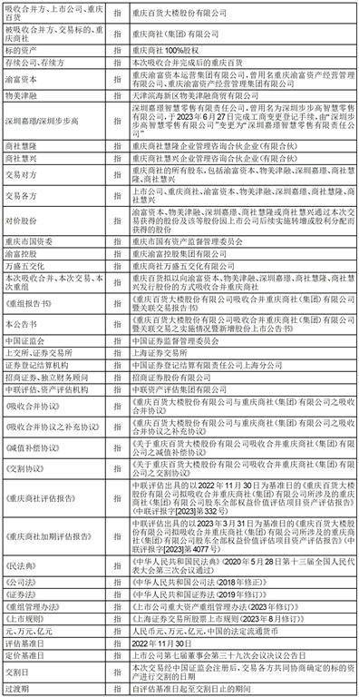 证券代码：600729.SH 上市地：上海证券交易所 证券简称：重庆百货