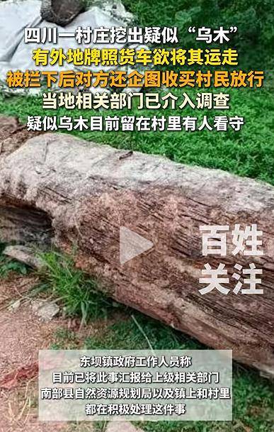 四川一村庄疑挖出珍贵乌木<strong></p>
<p>马斯克</strong>，有人想运走被拦下，当地回应