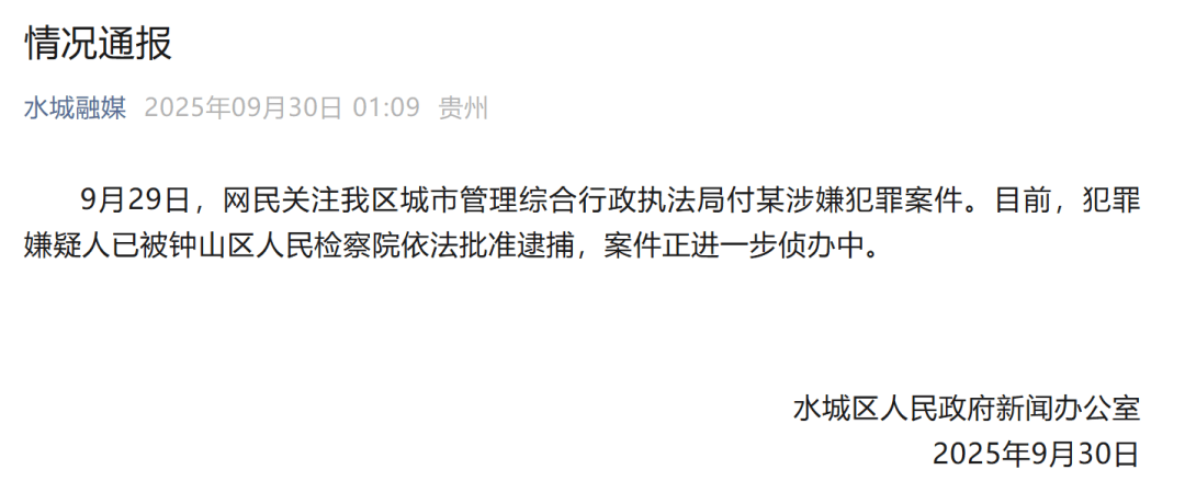 贵州六盘水凌晨通报：城管局付某涉嫌犯罪<strong></p>
<p>莱特币</strong>，已被批捕
